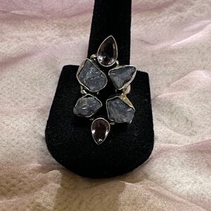 Rough Blue Kyanite and Purple Gemstone Ring